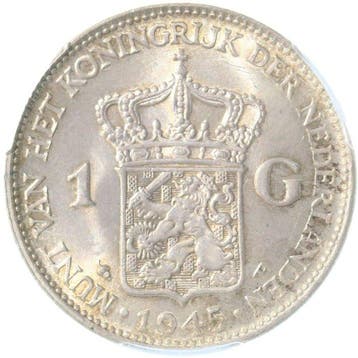 Nederland. Wilhelmina. 1 Gulden 1944 Eikel Philadelphia, Postzegels en Munten