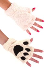 Dierenpoot Vingerloze Handschoenen Beige Wit Pluche Vingerlo, Hobby en Vrije tijd, Ophalen of Verzenden, Nieuw