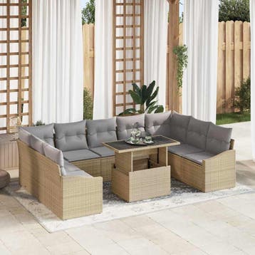 vidaXL Tuinbank Set 10 st Beige en Lichtgrijs, Verzenden