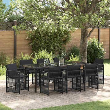 vidaXL Tuin Eettafel Set 9 st Zwart poly rattan, Verzenden, Nieuw