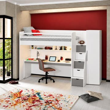 Almila Neo Complete Kinderkamer Set Hoogslaper - Wit/Grijs -, Nieuw