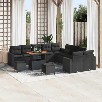 vidaXL Tuinbank Set 17 st 10-Aantal zitplaatsen Zwart poly, Verzenden, Nieuw
