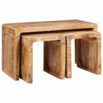 vidaXL Nesttafel 3 pcs Bruin Massief Mango Hout, Huis en Inrichting, Tafels | Bijzettafels, Verzenden, Nieuw