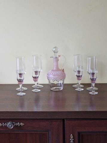 Bohemia - Karaf (9) - Glas - Boheems karafenset, Antiek en Kunst