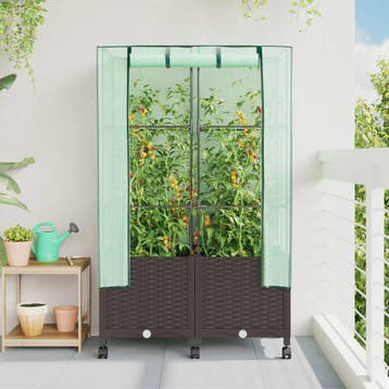 vidaXL Tuinschutting met Kasbedekking en Wielen 2 st Bruin, Tuin en Terras, Verzenden, Nieuw