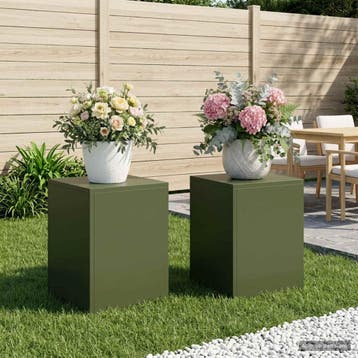 vidaXL Plantenstand 2 pcs Olijfgroen 30 x 30 x 40 cm Staal, Verzenden