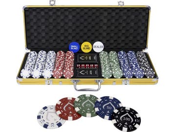Texas Finest Golden Pokerset - 500 Pokerchips - Casino, Verzenden, Zo goed als nieuw