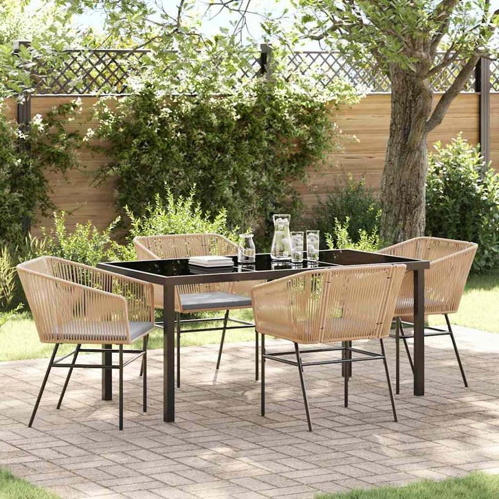 vidaXL Tuin Eettafel Set met kussen 5 pcs Bruin Gepoedercoat, Tuin en Terras, Tuinsets en Loungesets, Nieuw, Verzenden