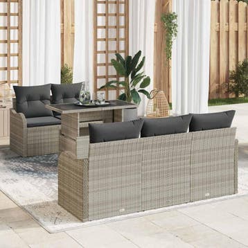 vidaXL Tuinbank Set 6 st Lichtgrijs poly rattan, Verzenden