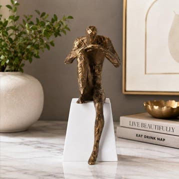 Beeld, Handcrafted Cast Iron Seated Thinker Statue –