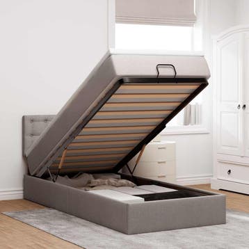 vidaXL Bed met matras 90x200 cm stof taupe, Verzenden