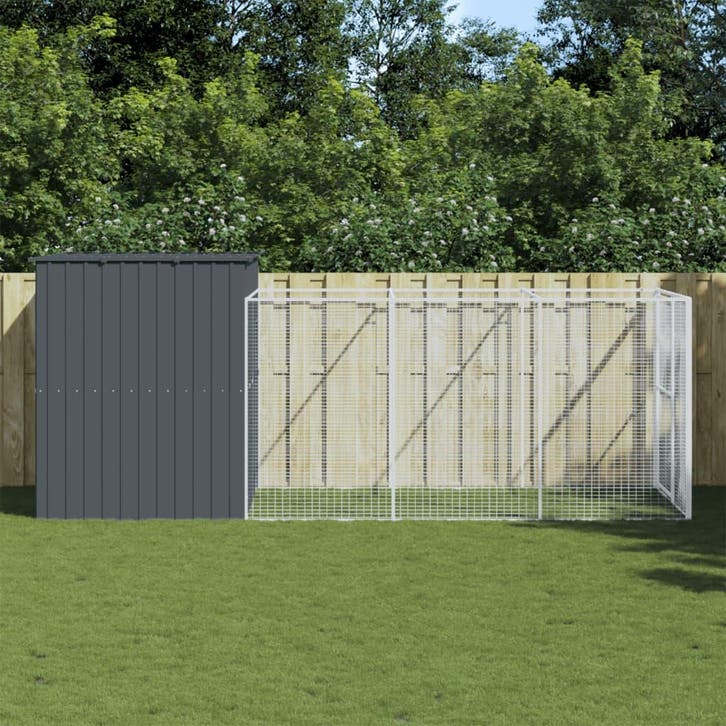 vidaXL Hondenhok met ren 214x457x181 cm gegalvaniseerd staal, Dieren en Toebehoren, Hondenhokken, Nieuw, Verzenden