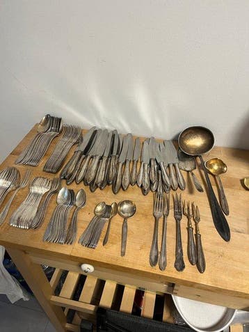 Eetservies - Verzilverd - Overgrootomas zilveren bestek, Antiek en Kunst