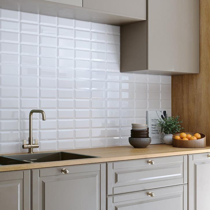 Wandtegel Metro 3D La Cueva Porto Wit Glans 7,5x15, Doe-het-zelf en Bouw, Tegels, Minder dan 20 cm, Minder dan 20 cm, 10 m² of meer