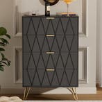 Commode - Dressoir - Ladekast - 4 Lades - Zwart - UEV, Verzenden, Nieuw