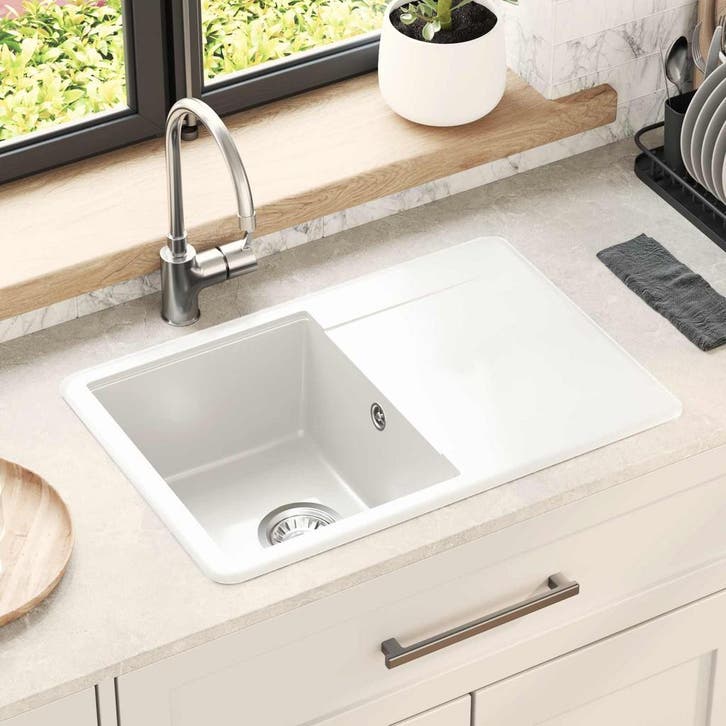 vidaXL Wasbak Wit 670 x 460 mm 80% Kwarts en 20% Hars, Maison & Meubles, Cuisine | Éléments de cuisine, Envoi