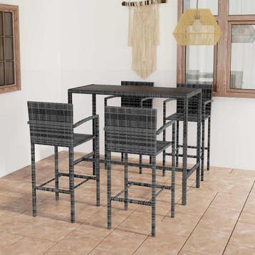 vidaXL 5-delige Tuinbarset poly rattan grijs, Verzenden