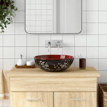 vidaXL Opzetwasbak rond 41x14 cm keramiek zwart en rood, Doe-het-zelf en Bouw, Verzenden, Nieuw