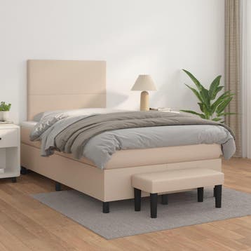vidaXL Boxspring met matras kunstleer cappuccinokleurig, Verzenden