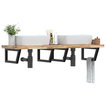 vidaXL Badkamer wandschap staal en massief acaciahout, Verzenden, Nieuw