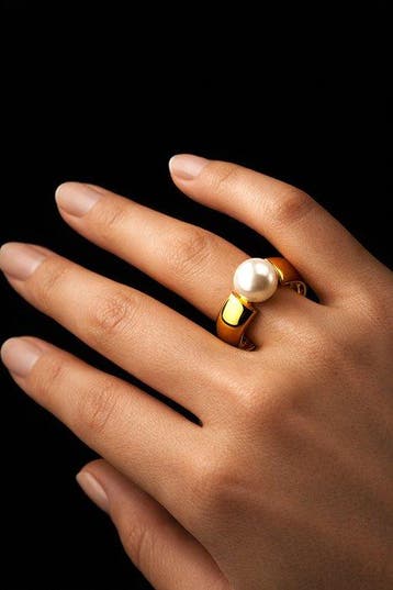 Zilver, Moderne schelpparel ring - goudverguld 925