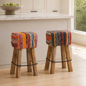 vidaXL Barkruk 2 st Meerkleurig 44 x 33 x 74 cm Echt Leer, Verzenden, Nieuw