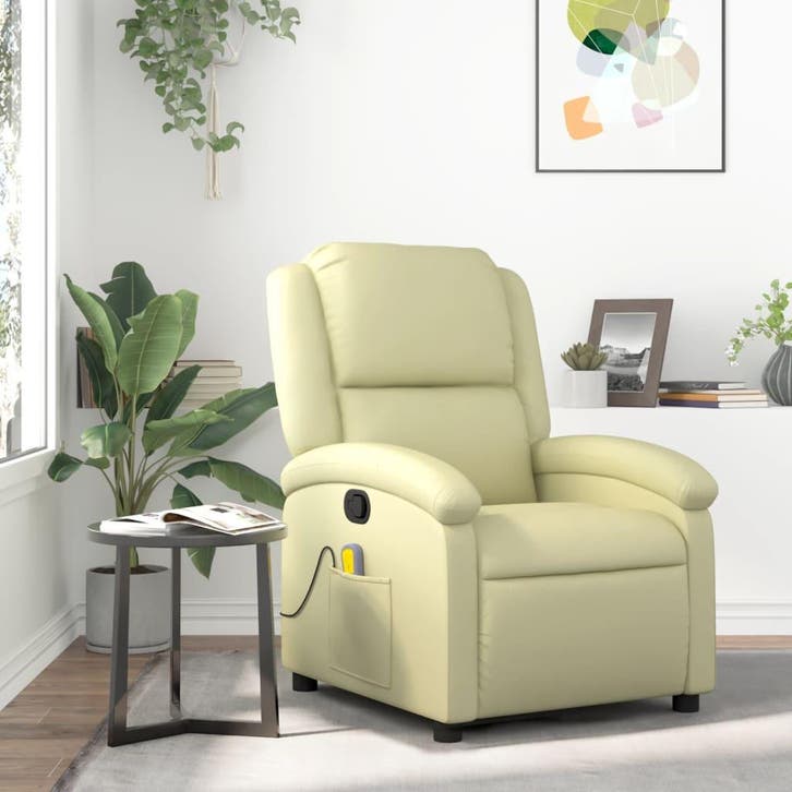 vidaXL Massagestoel van echt leer, crèmekleurig, Huis en Inrichting, Fauteuils, Nieuw, Verzenden