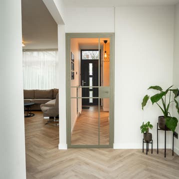 Stalen Binnendeur 6 Vlaks Olijfgroen Helder glas Met slot, Binnendeur