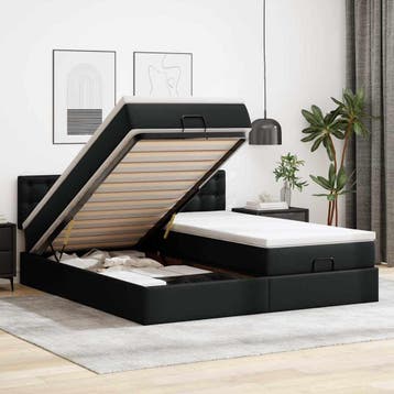 vidaXL Ottoman bed met matrassen 180x200cm kunstleer zwart, Verzenden