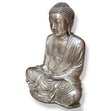 Large Seated Buddha - Silvered Bronze - Beeld - Thailand, Antiek en Kunst