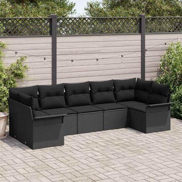vidaXL Tuinbank Set met opslag 7 pcs Zwart Poly rattan, Verzenden, Nieuw