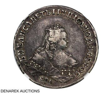 Russie. Elizabeth. 1 Rouble - 1749 - CCG AU53, Postzegels en Munten