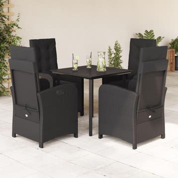 vidaXL 5-delige Tuinset met kussens poly rattan zwart, Verzenden, Nieuw, Tuinset