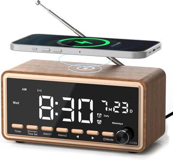 Houtlook Wekkerradio met lader | Tweede kansje, OP=OP, Verzenden, Zo goed als nieuw, Digitaal