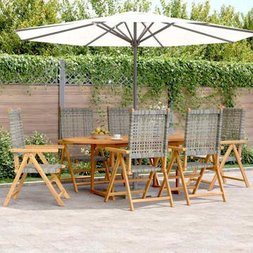 vidaXL 7-delige Tuinset poly rattan en massief hout grijs, Verzenden, Nieuw, Tuinset