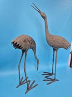 Paar Bronze-Skulpturen – Reiher/Kraniche – Bronze - Figuur