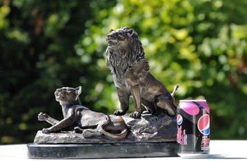 sculptuur, sculptuur leeuw en leeuwin - 17 cm - Brons