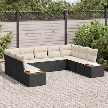 vidaXL Tuinbank Set 9 st Zwart Poly rattan, Verzenden