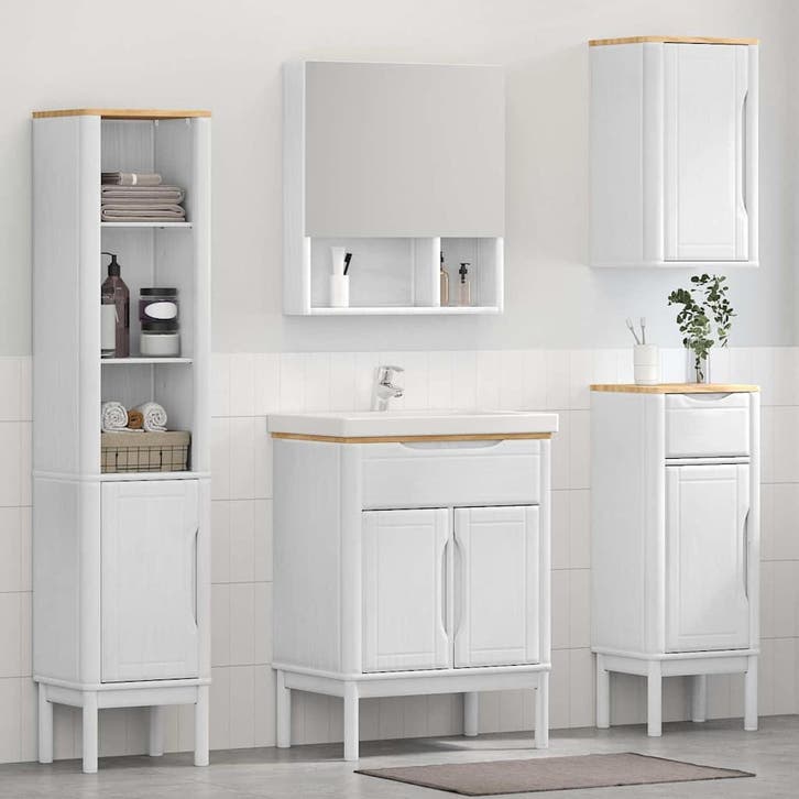 vidaXL Badkamermeubel Set FLORO 4 st Wit 35 x 30 x 160 cm, Huis en Inrichting, Badkamer | Badkamermeubels, Nieuw, Verzenden