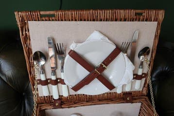 Panier de pique-nique - Rotin, Cuir, Céramique, Métal