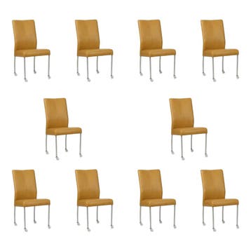 Set van 10 Leren eetkamerstoelen Comfort met wieltjes -, Huis en Inrichting, Ophalen of Verzenden, Nieuw, Leer, Eén