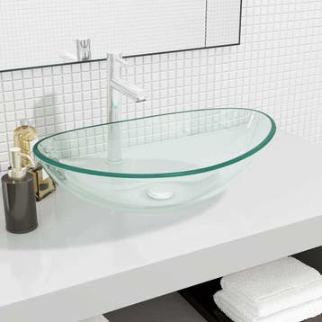 vidaXL Wasbak 54,5x35x15,5 cm gehard glas transparant, Verzenden