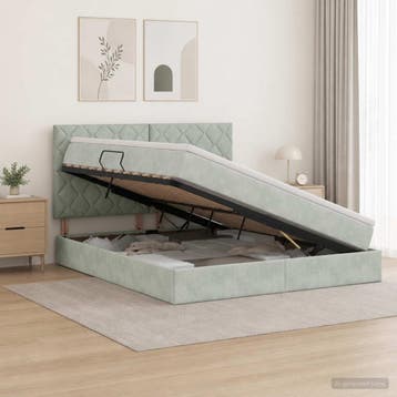vidaXL Opslag bed met matras Lichtgrijs 180 x 200 cm Fluweel, Huis en Inrichting, Verzenden, Nieuw