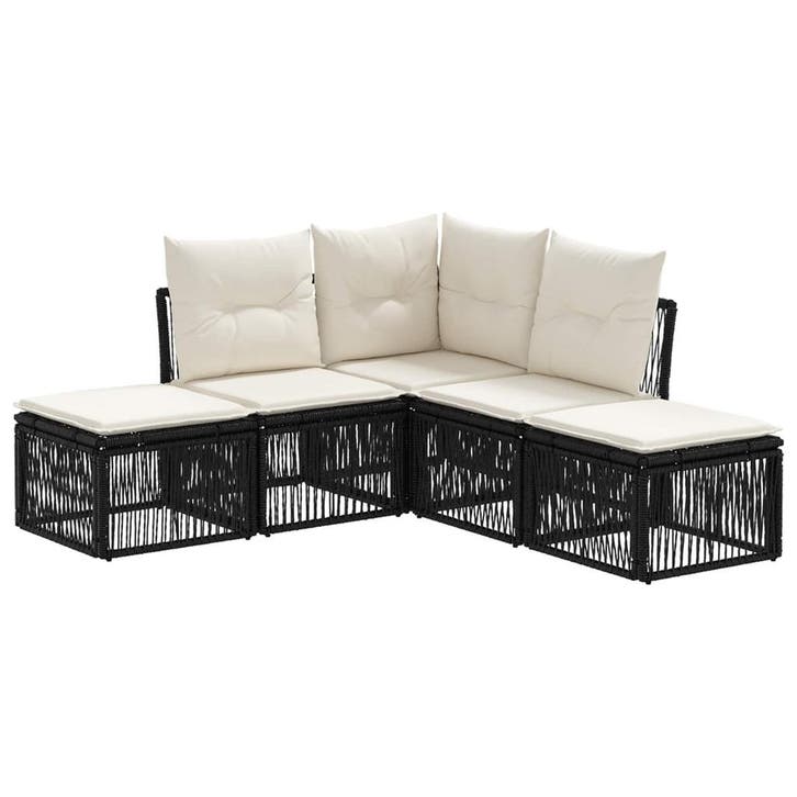 vidaXL Tuinbank Set 5 pcs Zwart poly rattan, Tuin en Terras, Tuinsets en Loungesets, Nieuw, Verzenden