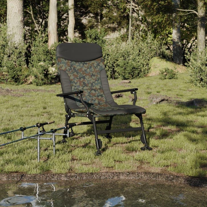 vidaXL Visstoel met armleuning inklapbaar camouflage, Tuin en Terras, Tuinstoelen, Nieuw, Verzenden