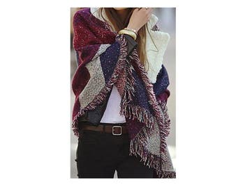 Veiling - Luxe oversized sjaal - bordeaux met blauw en grijs, Kleding | Dames, Nieuw