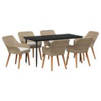 vidaXL Tuin Eettafel Set met kussen 7 pcs Beige poly rattan, Verzenden, Nieuw