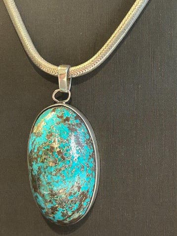 Zonder minimumprijs - Ketting met hanger Zilver, turkoois