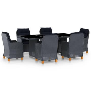 vidaXL 7-delige Tuinset met kussens poly rattan donkergrijs, Verzenden, Nieuw, Tuinset