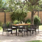vidaXL Tuin Eettafel Set 7 pcs Zwart poly rattan, Verzenden